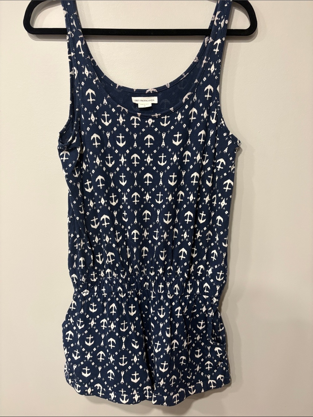 Obey Navy and White Anchor Print Romper